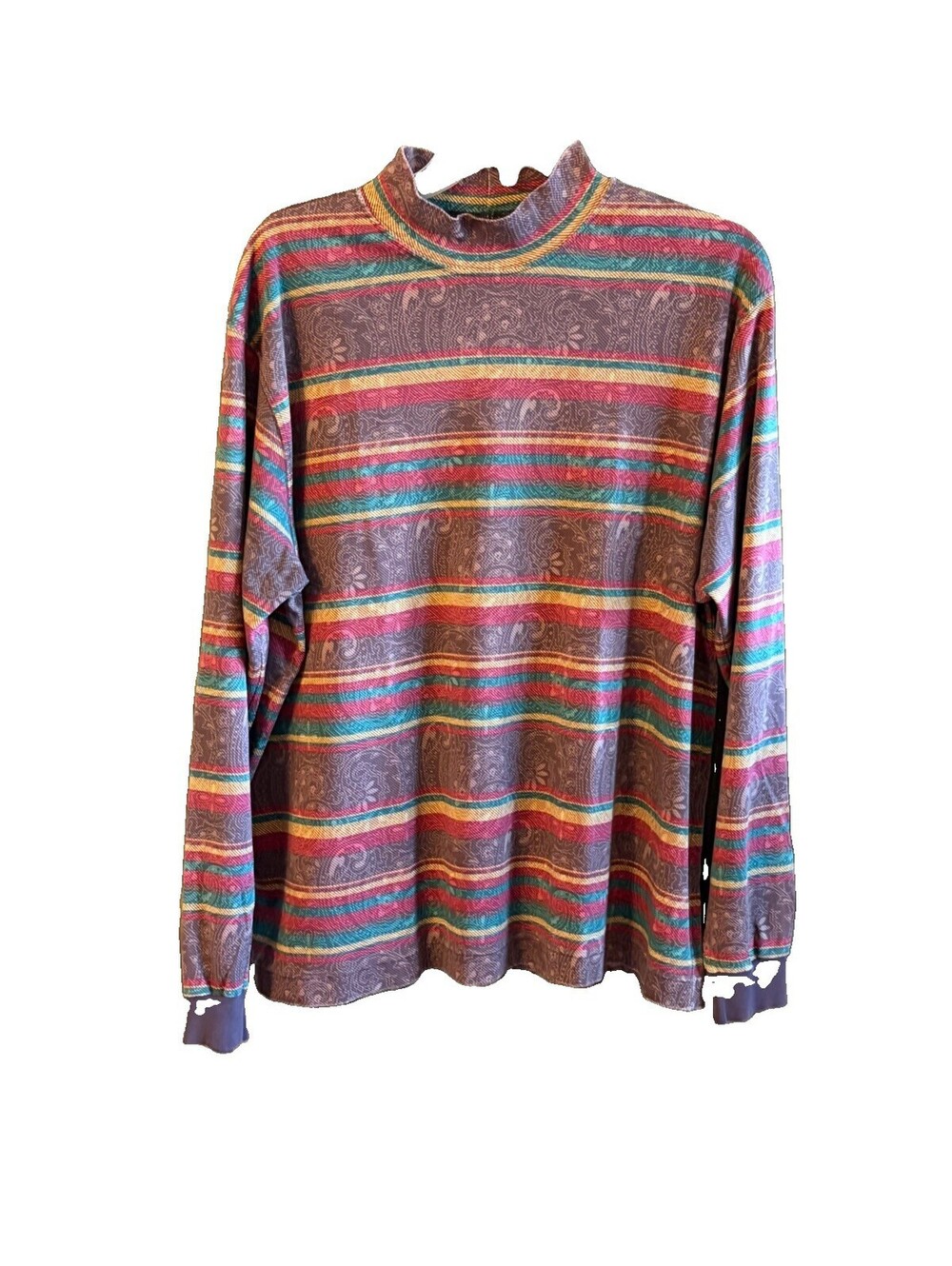90s VTG LANDS’ END XL High Neck Long Sleeve Shirt Striped Paisley Women'sUSA